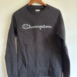 Champion Black Crewneck with White Script Logo